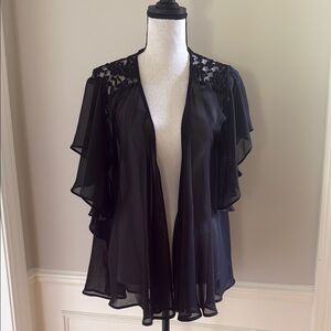 Metaphor Women L Elegant Black Sheer Kimono Open Front Lace Cardigan